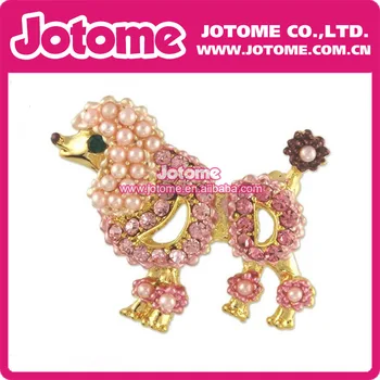 

Gold tone Pink Rhinestone & Pearl Poodle Brooch Pin 50mm