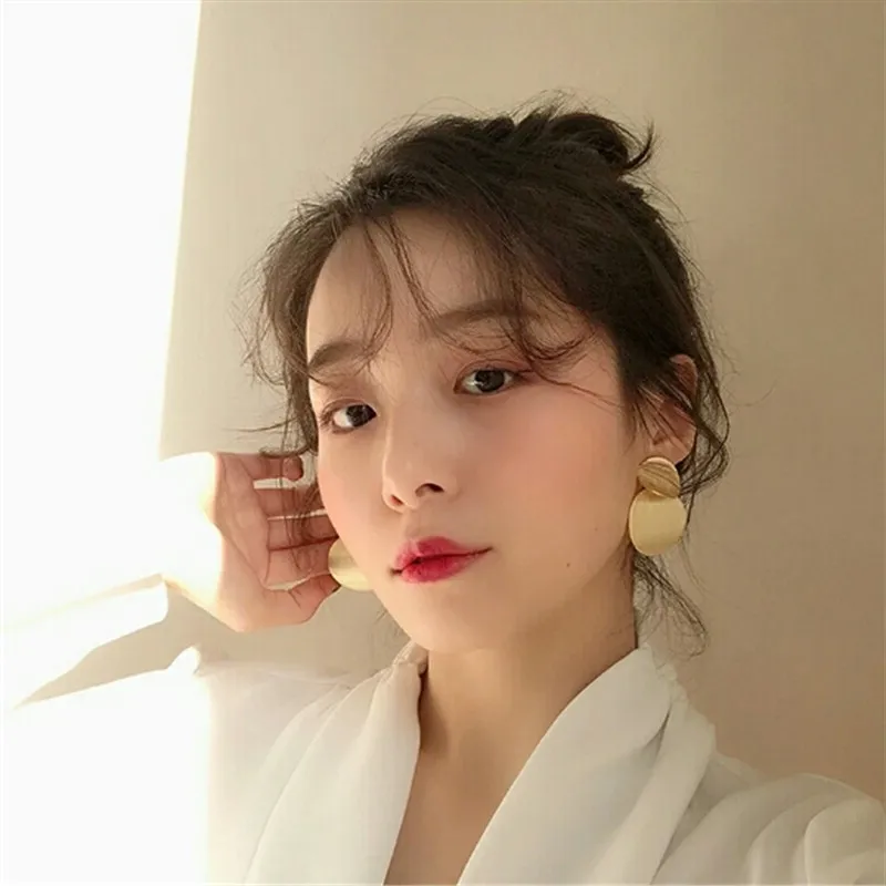 3 Punk Double Circle Metal Round Coin Disc Dangle Earrings For Women Gold Silver Jewelry Simple Geometric Drop Dangle Earrings