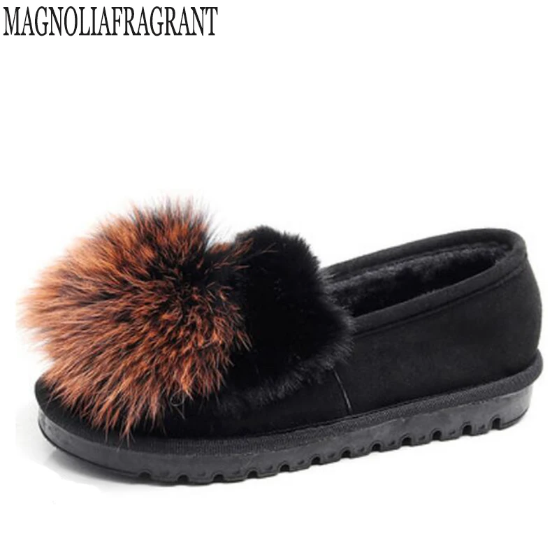 

2018 Autumn Winter Women Ballet Flats Lovely Fox fur Warm Fur Comfort Cotton Shoes Woman Loafers Slip On Loafers zapatos mujer k