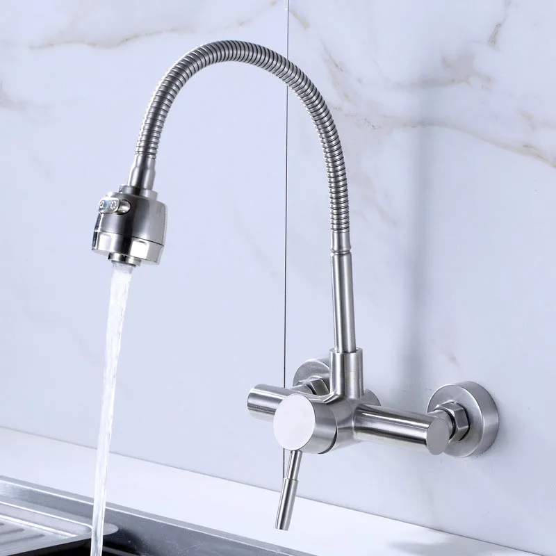  Free Shipping Stainless Steel material Wall Mounted Kitchen sink mixer faucet With free rotation ho - 32303583933