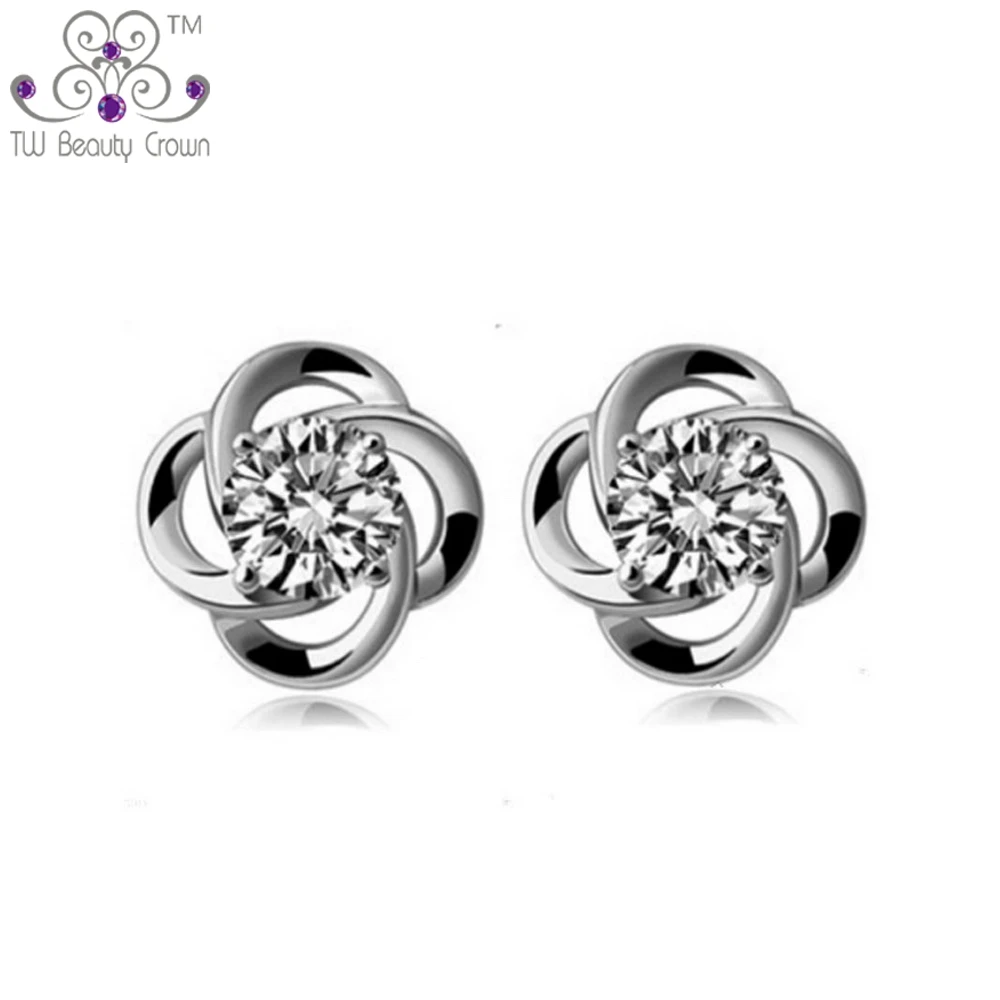 

High Quality Genuine 925 Silver Fashion Evening Party Jewelry White Crystal Cubic Zirconia Stud Earrings For Women Brincos