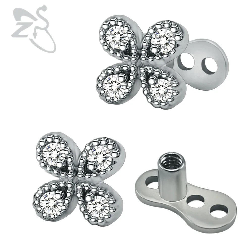 Beautiful Clover Crystal Dermal Anchor Piercings High Quality Stainless Steel Top Dermal Skin