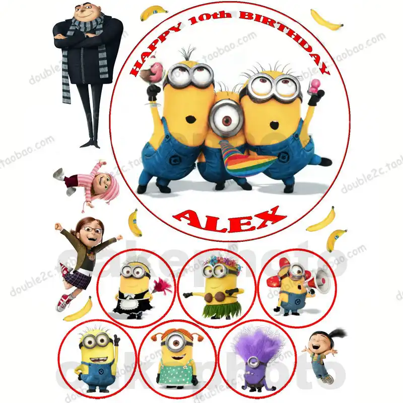 Papier De Gaufrette Pour Les Minions De Gateau Gateaux D Anniversaire De Nom Personnalise 7 Pieces Ensemble 1pc 8 6 Pieces 2 Decoration De Gateaux De Minion Papier De Gaufrette Comestible Aliexpress