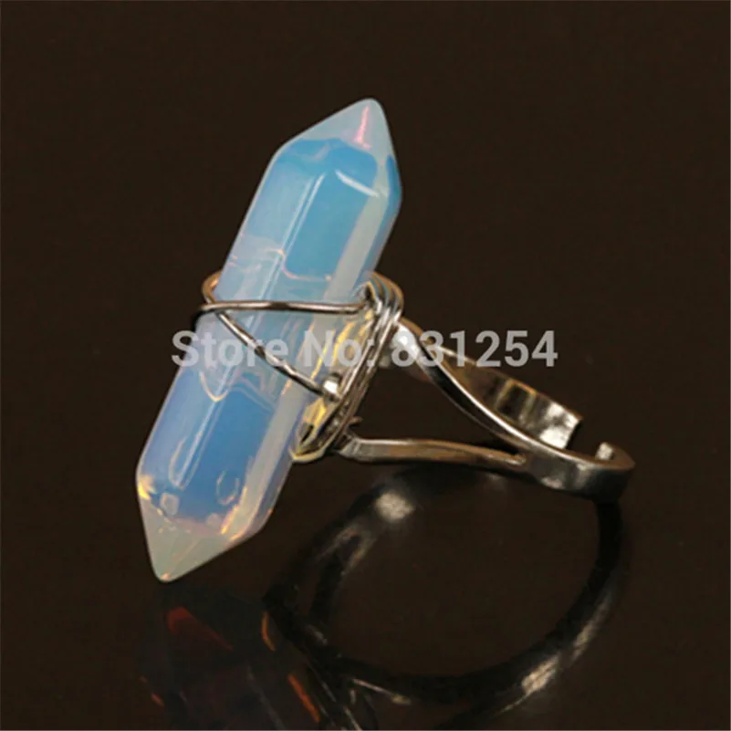 

1pc Pure Natural Moonstone Quartz Gems Stone Finger Ring Silver Plated Wire Wrap Charm Opal Crystal Ring Fashion Women Jewelry