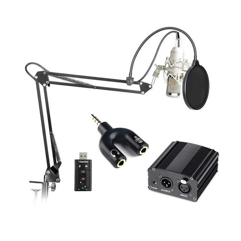 Prix pour BM-800 Microphone Condensateur Professionnel Audio Ordinateur + 48 V Alimentation Fantôme + Carte Son + Support + Adaptateur + Filtre complète Prix pour BM-800 Microphone Condensateur Professionnel Audio Ordinateur + 48 V Alimentation Fantôme + Carte Son + Support + Adaptateur + Filtre complète