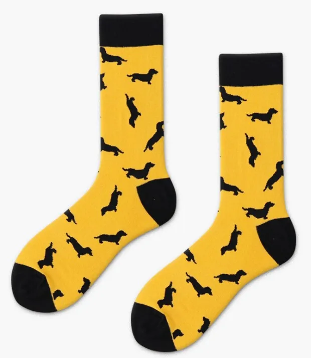 Милые черные носки с изображением животных, свиньи, курицы, пчелы, фламинго, тигра, таксы, мужские и женские забавные теплые носки, счастливые Короткие хлопковые сумасшедшие мужские носки - Цвет: Черный