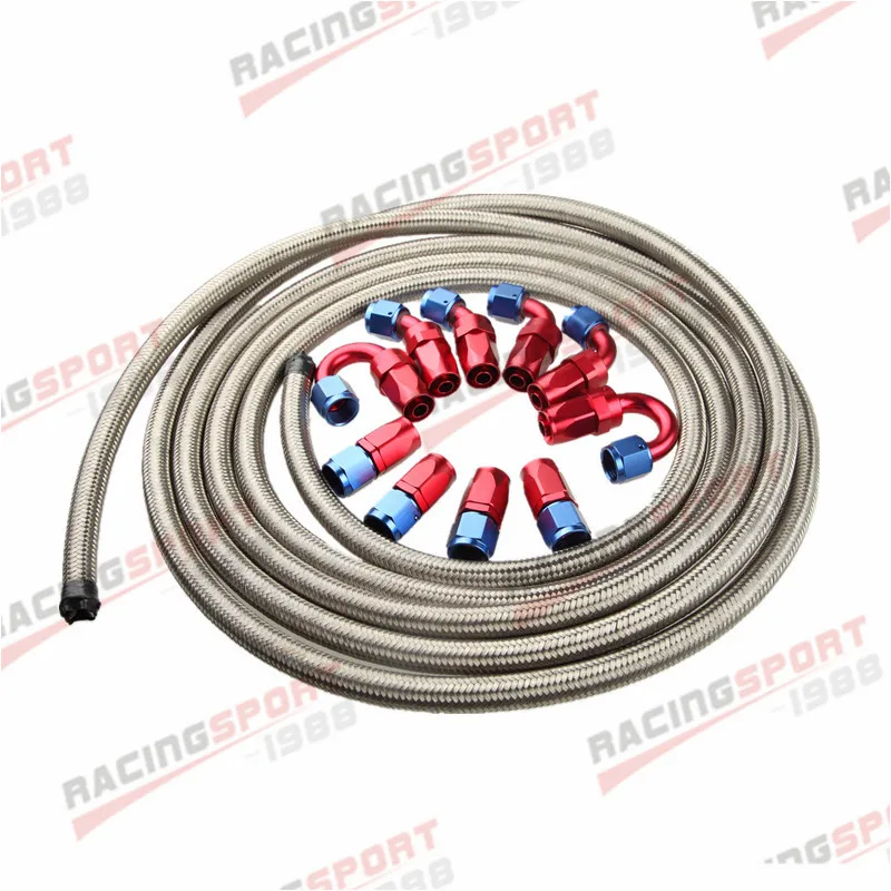 

AN6 -6AN Stainless Steel Braided Oil/Fuel Hose + Fitting Hose End Adaptor Kit