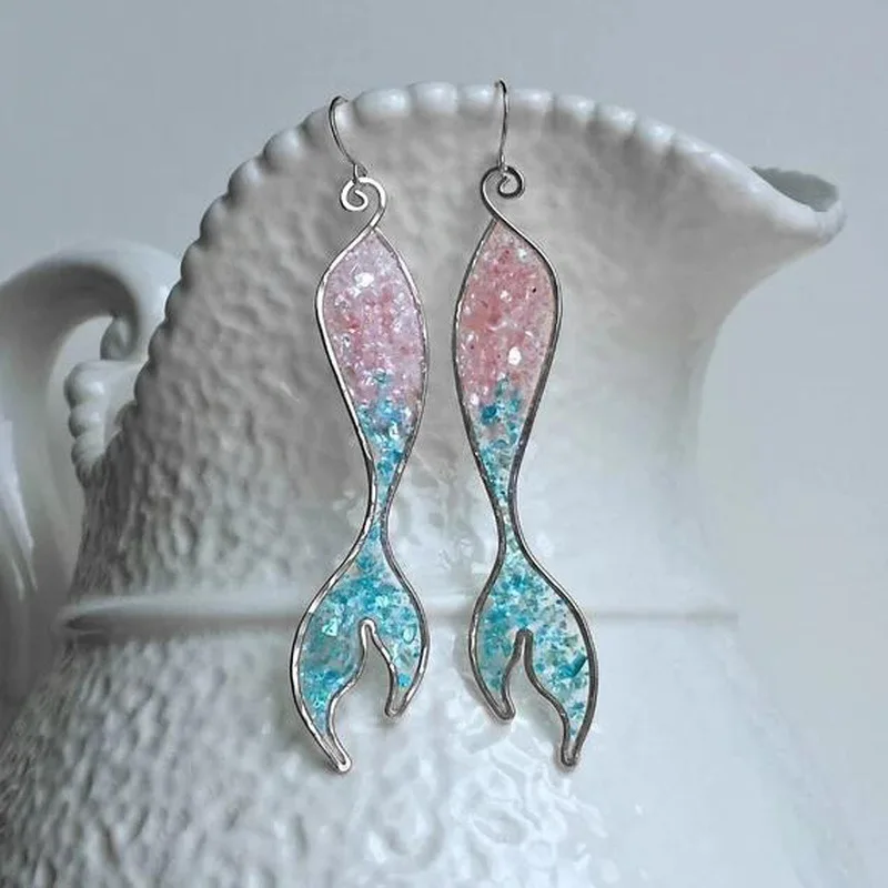 

Mossovy Korean Gradient Fishtail Long Dangle Earrings for Female Fashion Popular Two-tone Earrings for Women Jewelry Oorbellen