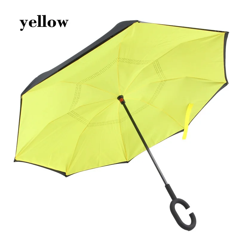 Ветрозащитный с-крюк руки обратный складной двойной слой перевернутый зонтик самостоящий наизнанку защита от дождя зонтик S2017230