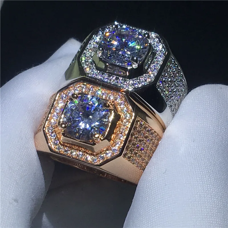 Choucong solitaire мужское кольцо, 3ct, прозрачное, 5А, циркон, cz, розовое, белое золото, заполнено, обручальное кольцо, кольца для мужчин, ювелирные изделия на палец