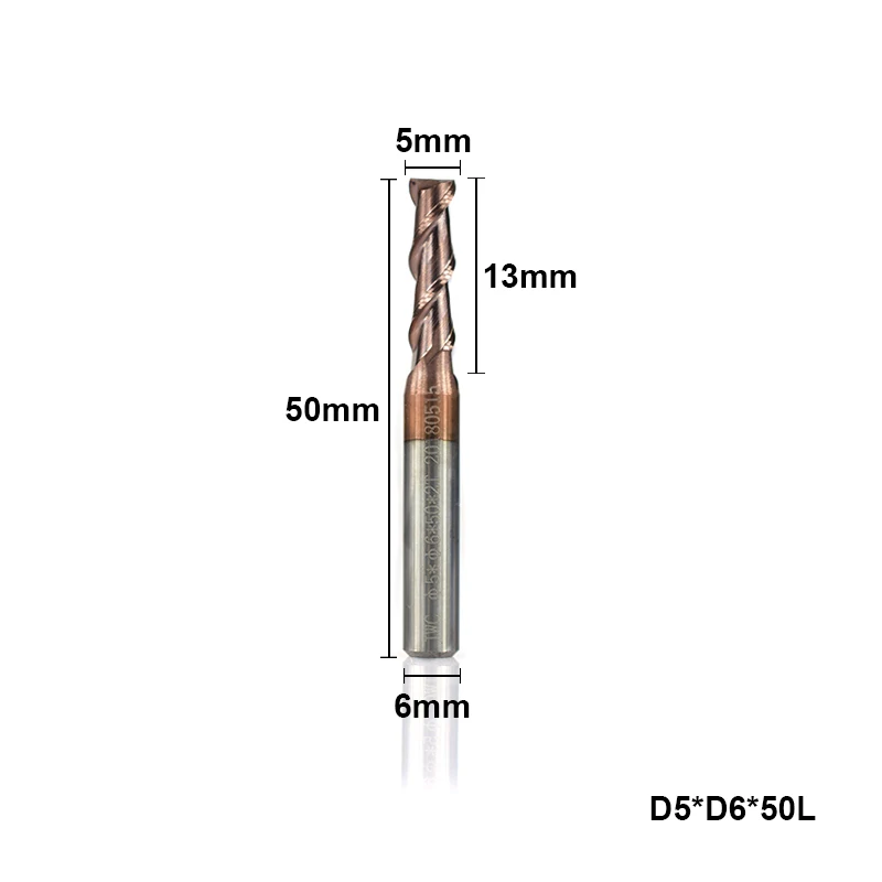 XCAN 1 шт. 1-12 мм твердосплавная Концевая фреза HRC 50 2 Флейта плоский концевой фреза с покрытием TiCN фрезерный станок с ЧПУ Бит Гравировальный Бит - Длина режущей кромки: 5xD6x50L