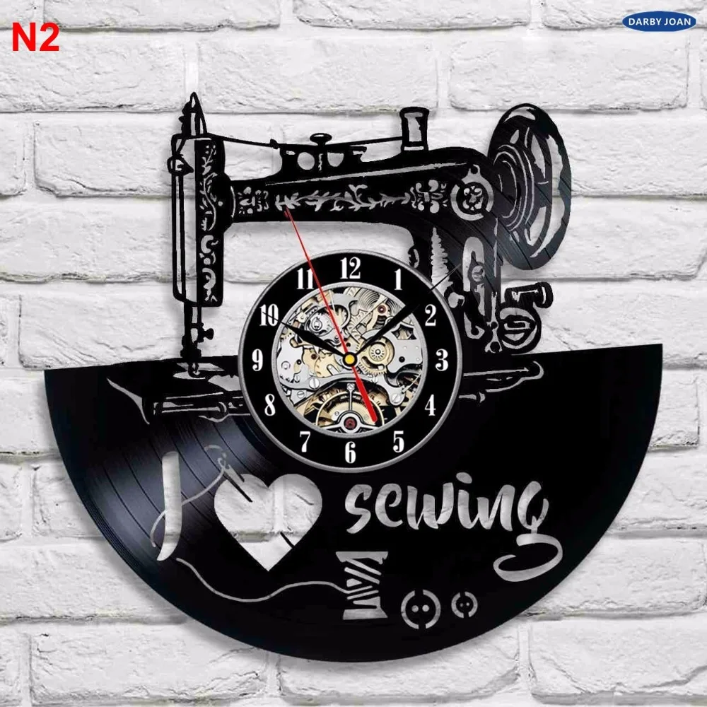 Sewing Salon Wall Clock, Tailoring Vinyl Record Clock 12inch(30 cm), Tailor Gift (Black clockface)