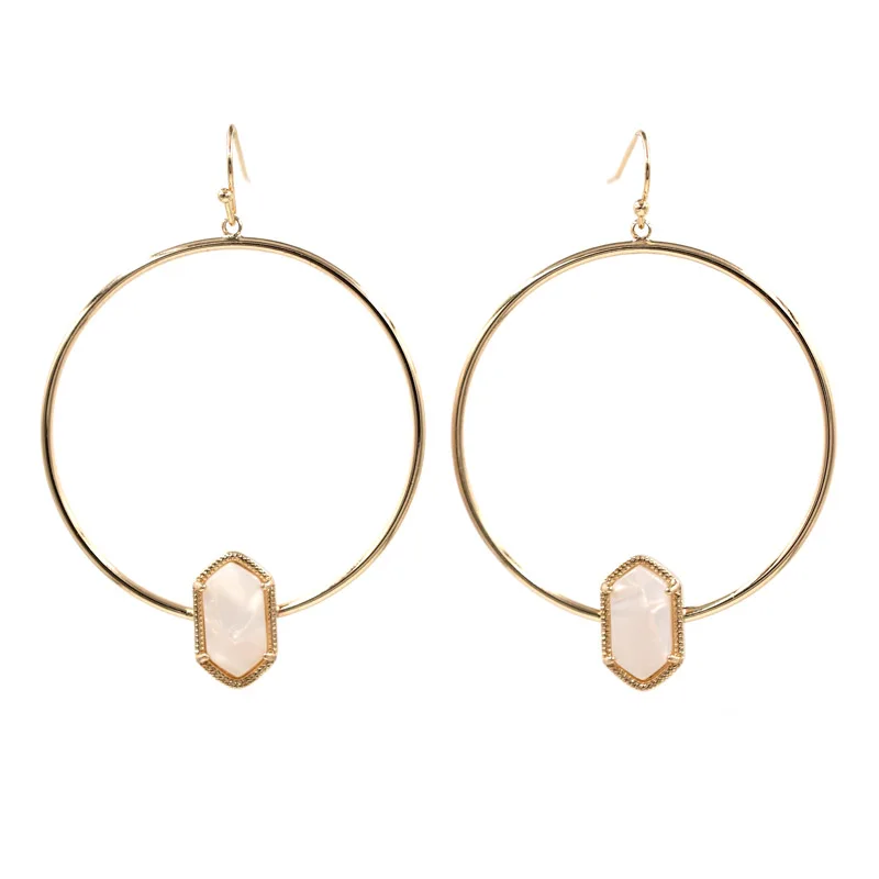 

2019 New Arrival Mother Of Pearl Inlay Cooper Big Circle Drop Earrings Women Fashion Jewelry Wedding Gift Wholesale