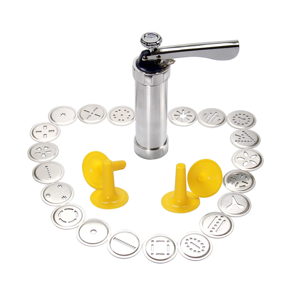 

Cookie Maker Press Gun Kit Cookie Press Pump DIY Icing Piping Syringe Gun with 20 Discs and 4 Icing Tips Baking Tools Set