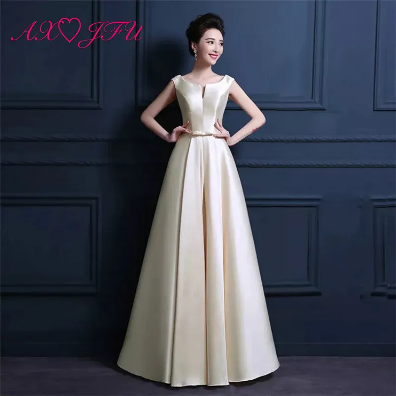 

AXJFU princess red satin evening dress party vintage sweetheart sleeveless champagne satin bow evening dress long white dress