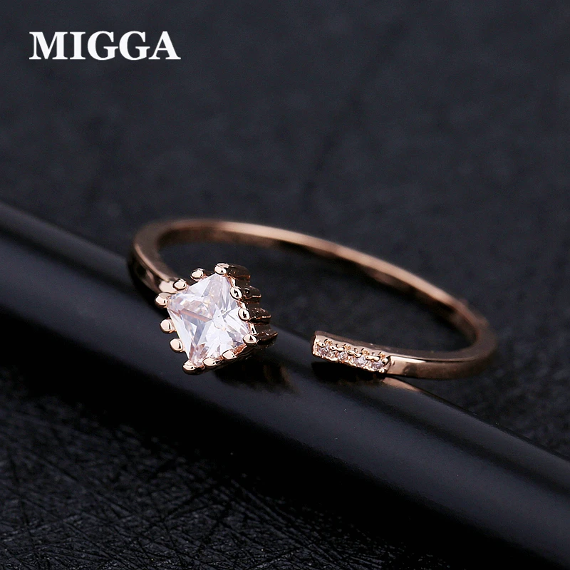 

MIGGA Delicate Shining Square Cubic Zirconia Ring for Women Rose Gold Color Plating CZ Crystal Bague Jewelry