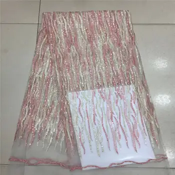 

African Red Stone beads Net Lace Fabric 2018 Style Nigeria Swiss gold Mesh Tulle Lace For Women Party Wedding Dress Fabrics