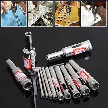 

1 Set Hot 11Pcs 3-14mm Diamond Coated Core Saw Hole Drill Tool For Glass Marble Tiles