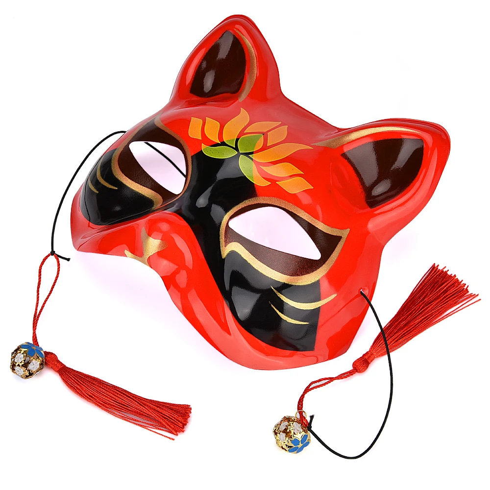 

Halloween Men And Women Half Cat Face Mask Hand-painted Japanese Style Wind Fox Anime Cosplay Masquerade Mask