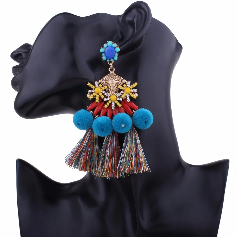 Винтажные висячие серьги с окантовкой Мода бренд Boho Макси Роскошные серьги с ниспадающими кисточками для женщин ювелирные изделия