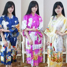Новые пикантные Винтаж женский кимоно халат с длинными принт ночная рубашка Новинка принт пижамы v-образным вырезом Mujer пижамы халат One S 010640
