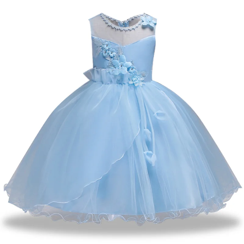 Детские платья для девочек; вечернее платье; элегантное платье принцессы для девочек; свадебное платье с цветами для девочек; коллекция года; летняя одежда для детей - Цвет: Blue