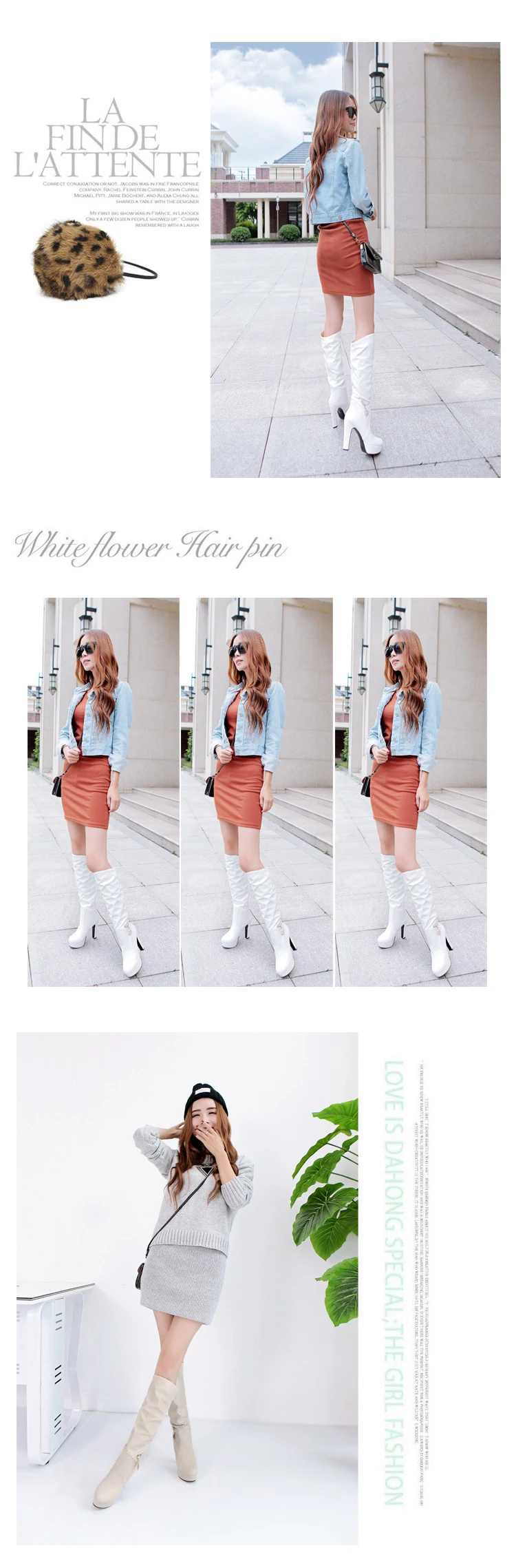 Promotion winter Minimalism High cylinder boots High-heeled Waterproof Korean Edition fashion white Women Boots plus size 34-43