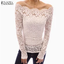 ZANZEA 2017 Spring Sexy font b Women b font Blusas Off Shoulder Slash Neck Lace Solid