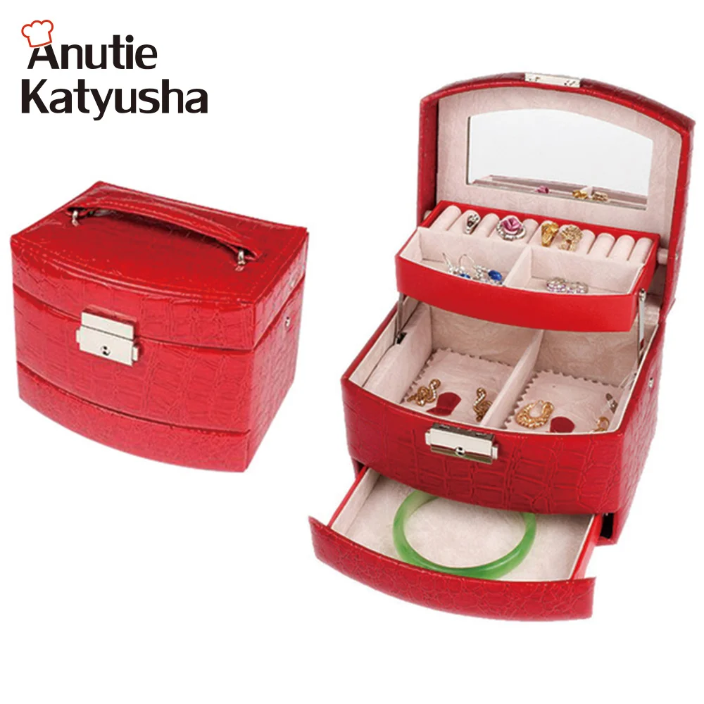 1Pc 3 Layers Jewelry Display Box High Grade Ring Necklace Jewelry Case