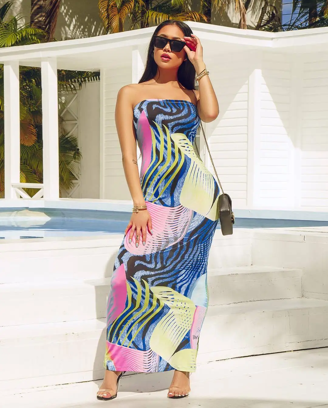 

Spring and summer 2019 new product, fashionable African style, chest wrap digital print skirt,