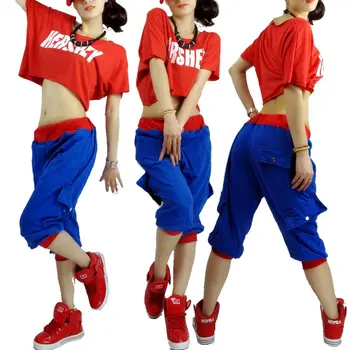 

New fashion Adult Harem Hip Hop loose Blue capris Costumes Pocket Dance pants