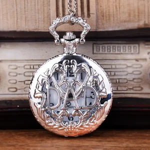 9054 большой размер, лучший подарок папе, серебряные карманные часы с вырезанными буквами «папа» с белой поверхностью