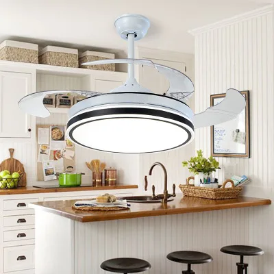 

42" Modern Invisible Fan Chandelier with 4 ABS Clear Retractable Blade Mute 3 Gear Wind Speed,Timing,Indoor Low Profile Ceiling