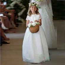 Подиумная мода на заказ бальные платья с коротким рукавом Кружевное белое свадебное платье Платья с цветочным узором для девочек на свадьбу