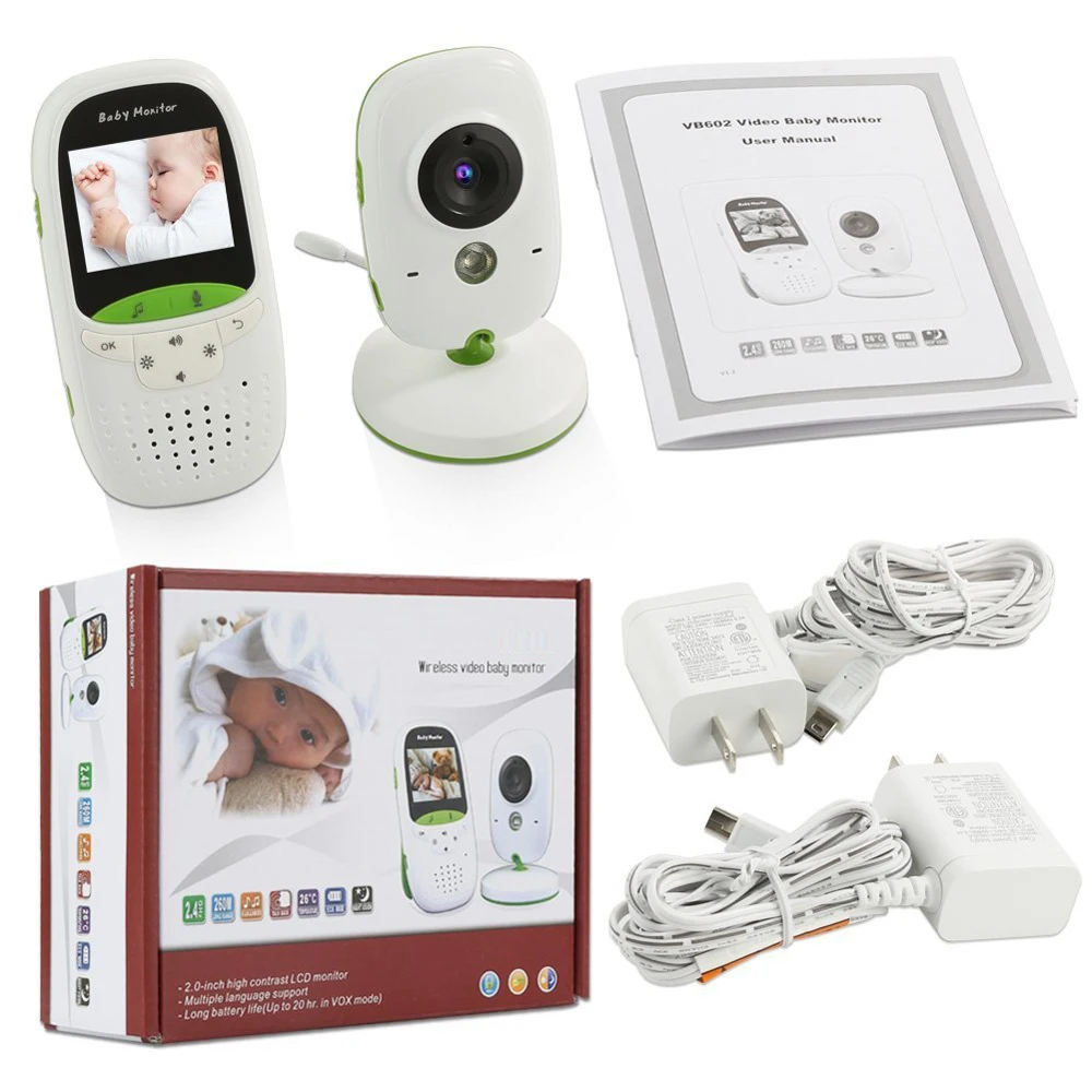 VB602 Wireless Video Baby Monitor 2.0 Inch Nanny Camera 2 Way Talk Night Vision IR LED Temperature Monitor Infant Baby Sleep Cam