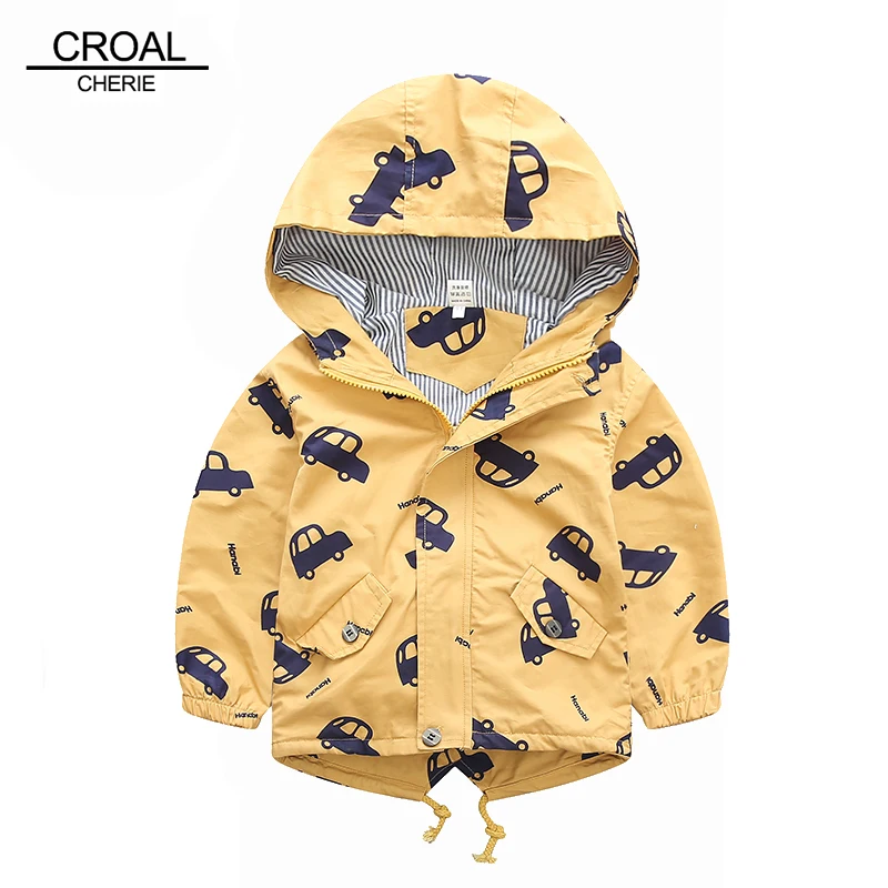 70 120cm 2018 Spring Jacket Boys Girls Kids Outerwear Cute Car Windbreaker Coats Fashion Print Canvas