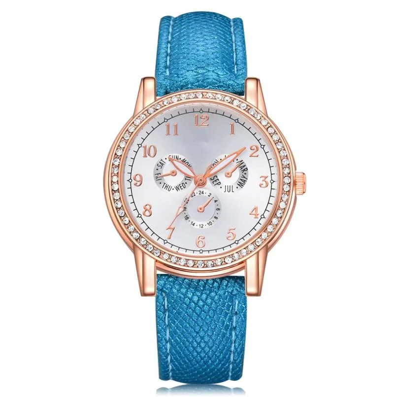 

Disu luxury Quartz Wrist Watch Features Round Diamond Big Digital dial Leather Band Women's Watches Analog Vogue Montre TimeB40
