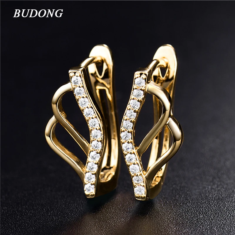 

BUDONG Fashion Hoop Infinity Earrings for Women Silver/Gold-Color Angel Wing White Crystal Cubic Zirconia Wedding Jewelry XUE163