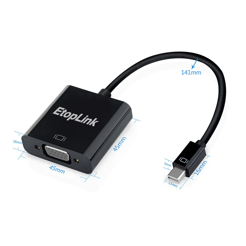 

EtopLink Thunderbolt Mini DP to VGA Female Adapter support 1080P Lightning for MacBook PC HDTV Monitor MacBook Projector Display