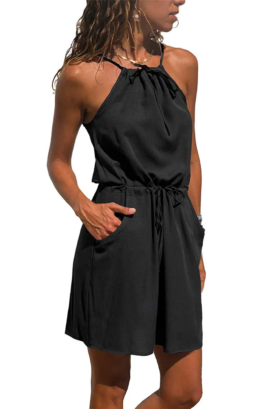 Gladiolus Chiffon Women Summer Dress Spaghetti Strap Floral Print Pocket Sexy Bohemian Beach Dress 2019 Short Ladies Dresses (42)