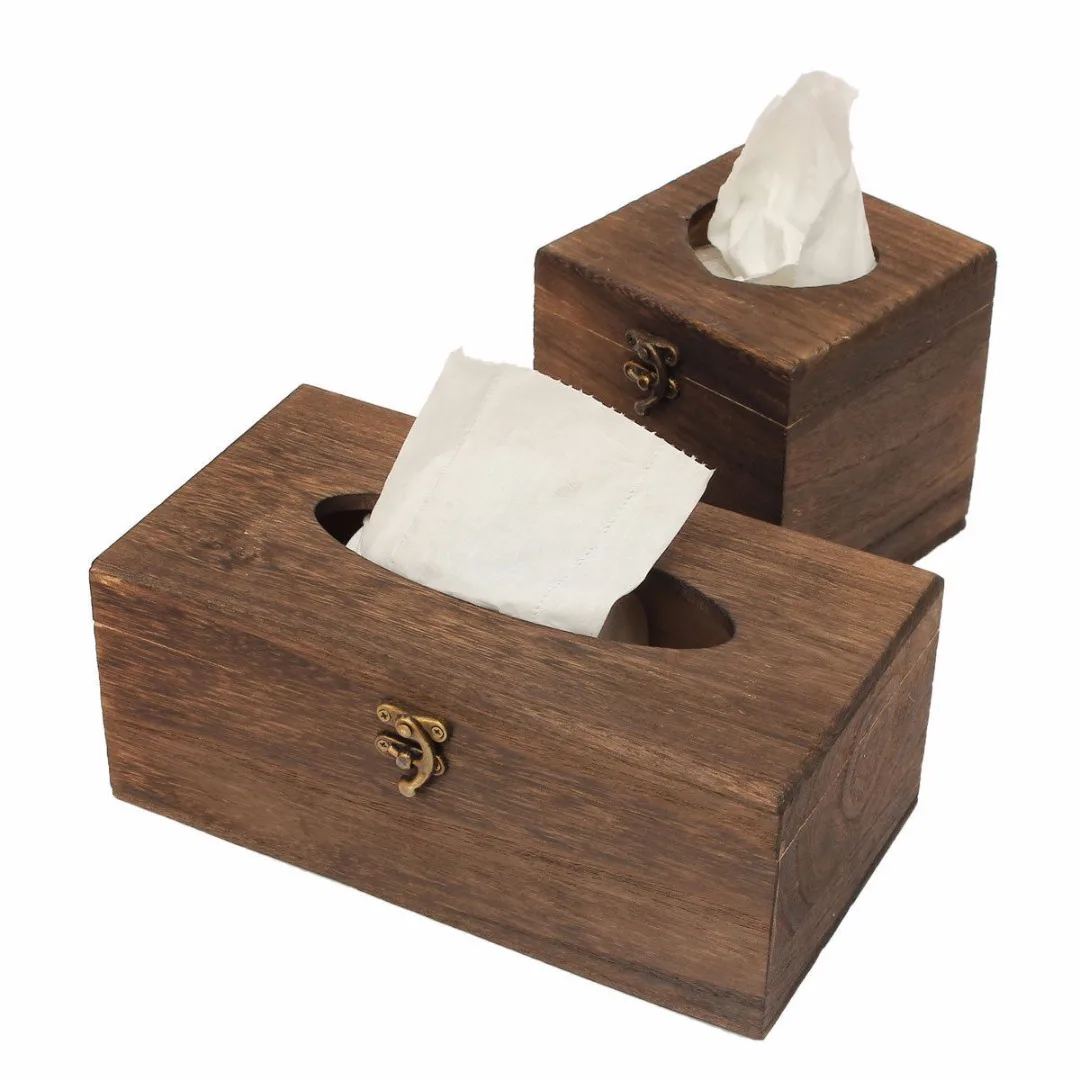 JX-LCLYL Retro Wooden Tissue Paper Box Case Cover Napkin Holder Bar Home Decoration New