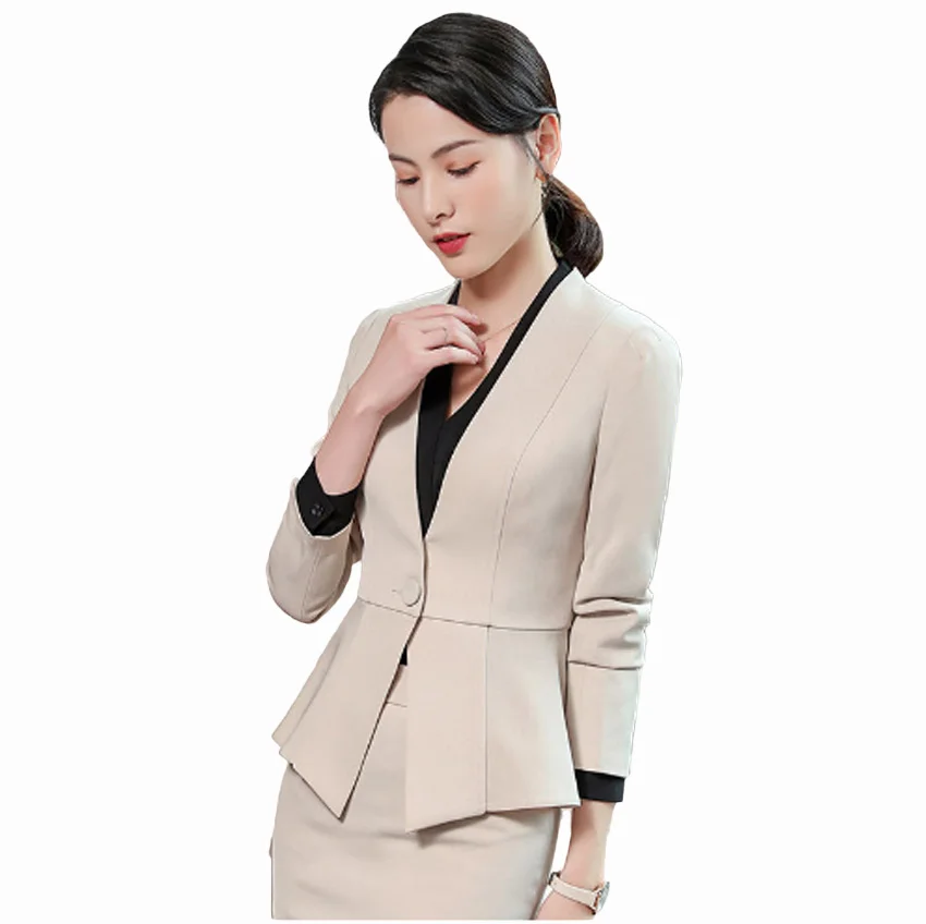 Flying Roc 2019 Autumn Elegant Blazer Flores Mujer Blazer Skirt Suit Office Lady Blazer Ropa De Oficina Full Sleeve Skirt Suits