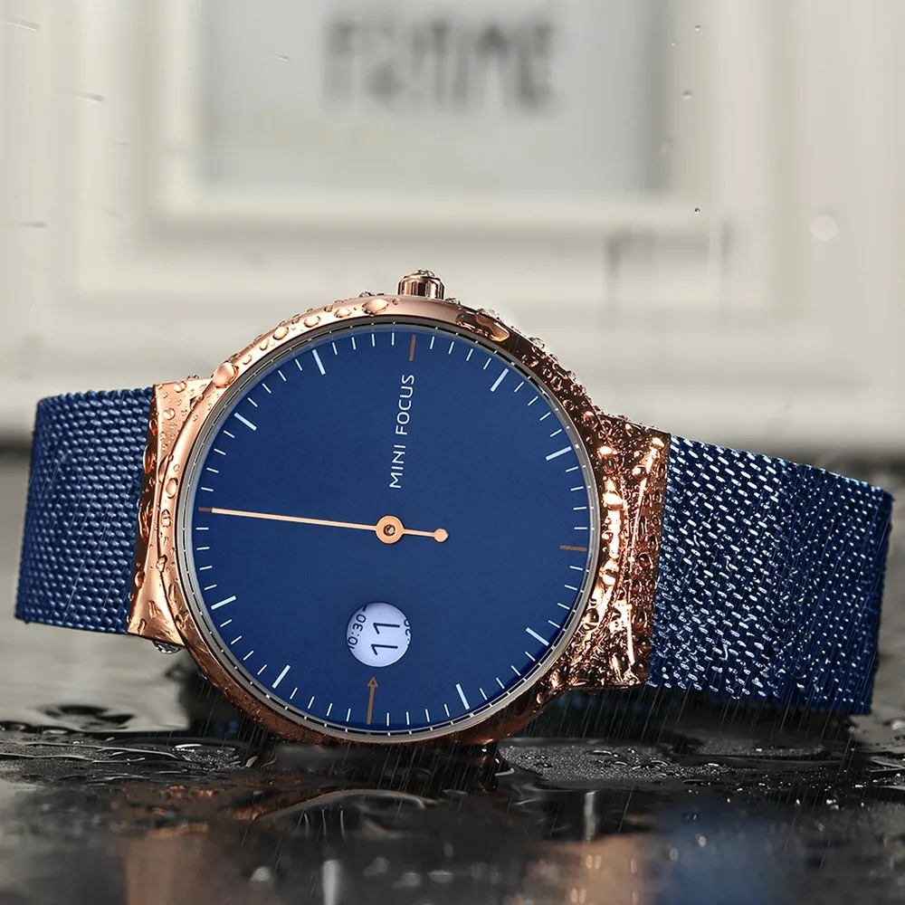 MINIFOCUS Mens Watches Top Brand Luxury Japanese Quartz Man Watch Mesh Stainless Steel Fashion Wristwatches Relogio MF0181G