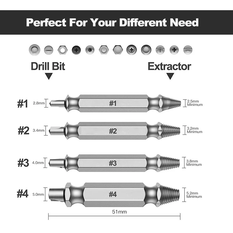 4 шт. поврежденные винтовые сверло для извлечения набор легко вынимают сломанный винт, болт для удаления зачищенных винтов экстрактор инструменты для демонтажа