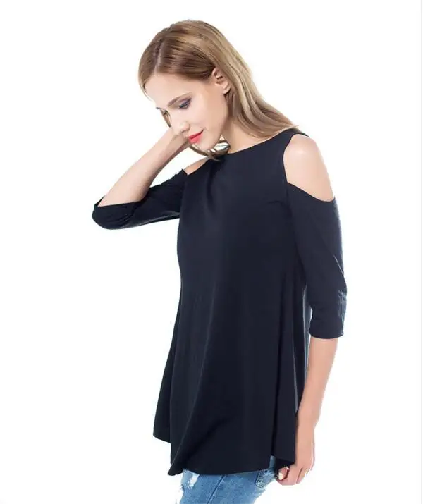 

Camisetas Top Solid O-neck Three Quarter Casual Blusa Europe And The Women's Shirt T-shirt With New Spring Summer 2017 Ms.