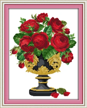 

Rose vase Printing pattern Cross Stitch Kits Chinese Embroidery Needlework DMC Counted Home Decor Cross-stitch set Gifts