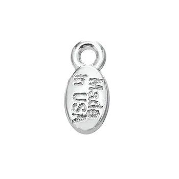 

EUEAVAN 30pcs Oval Shape Word Charm MADE IN USA Engraved Label Pendant Zinc Alloy Silver Plated Jewelry Accessory
