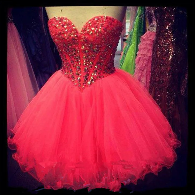 Cheap Prom Dresses Short Hot Pink Dresses with Rhinestones