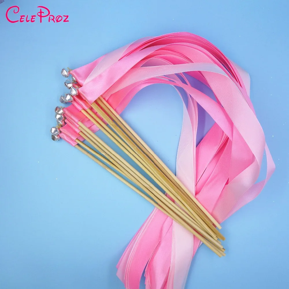 50 шт. Light Pink Ribbon палочки вертела свадебные ленты растяжки придерживаться Bell отправлять колокол палочки