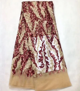 

2017 Latest African sequins tulle lace Hot new for guipure african sequence cord lace fabric for Nigerian wedding dresses TS6021